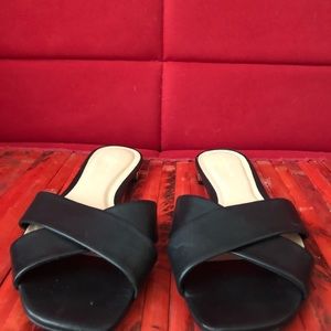 Black flat leather sandals Saks Fifth avenue